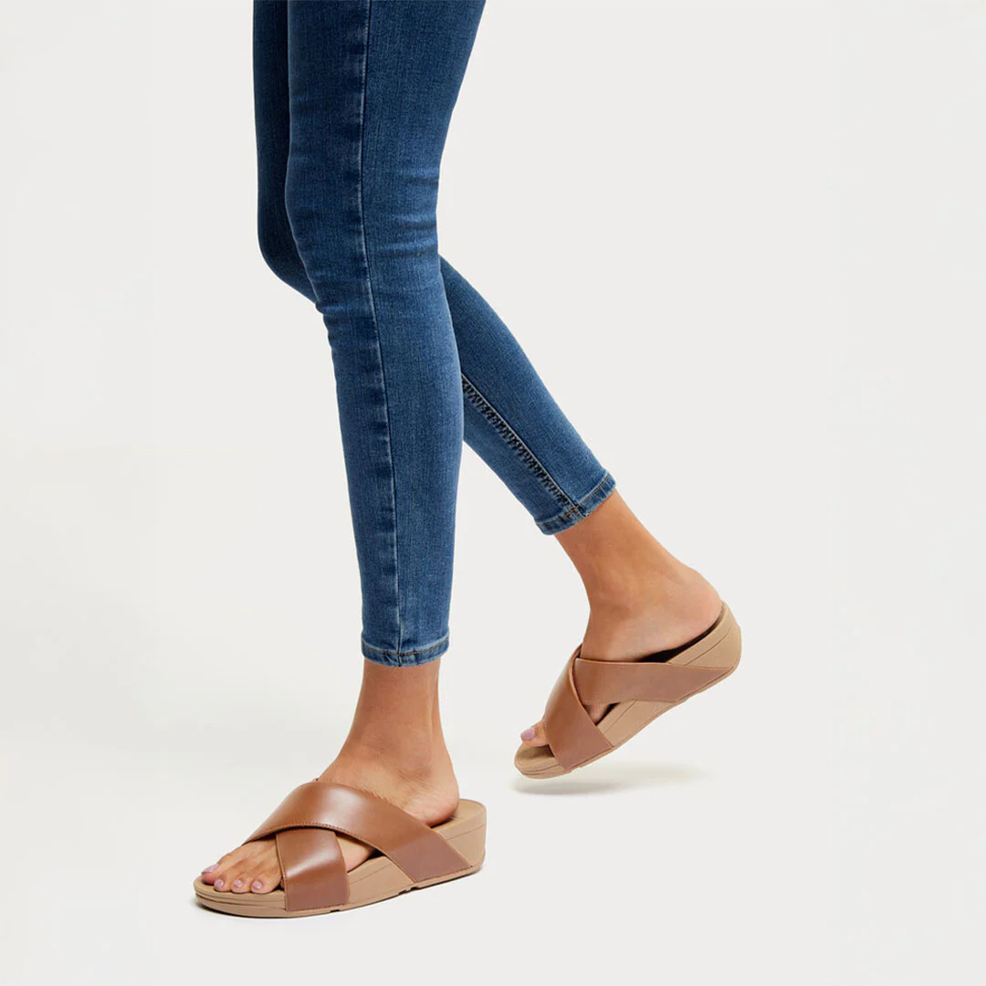 LULU Cross Slide Leather Sandals - Image 2