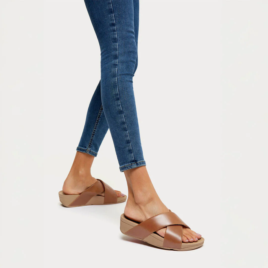 LULU Cross Slide Leather Sandals - Image 5